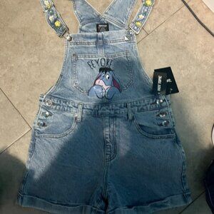 NWT HOT TOPIC Disney Winnie The Pooh Eeyore Denim Shortalls XS